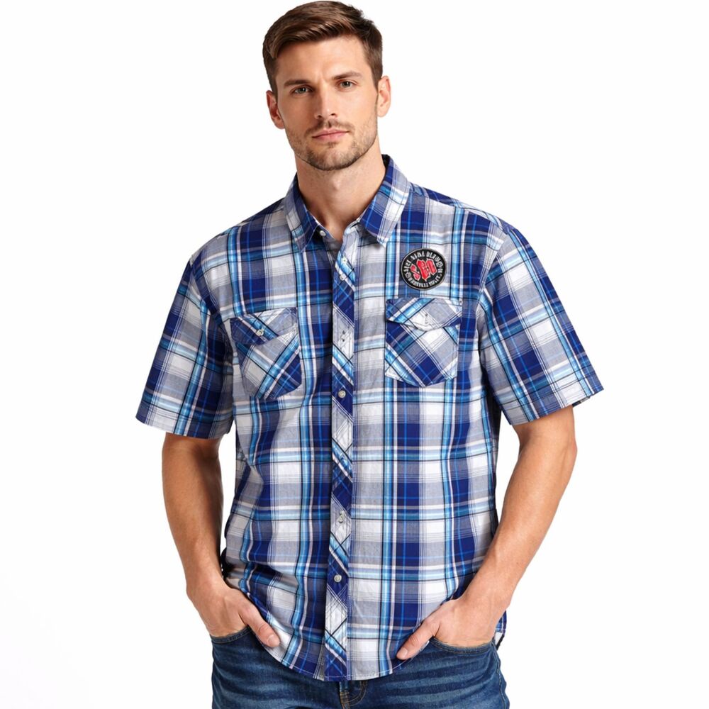 SSB Biker Blue Plaid Lightweight Shirt Short Sleeves XXL NWT *